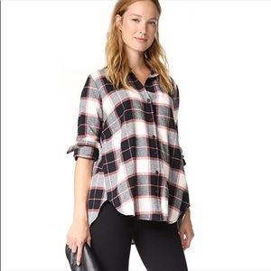 Hatch Maternity Comfy Cotton Flannel Button Down Plaid Shirt size 3=L/XL